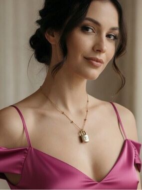 Louis Vuitton Lock Necklace Two Series #210 14K Gold Plated Chain